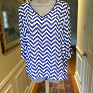 Kiara - Royal blue/white chevron pattern tunic. S